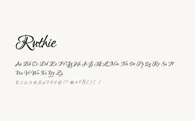 Ruthie specimen from Google Fonts