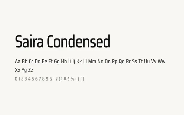 Saira Condensed specimen from Google Fonts