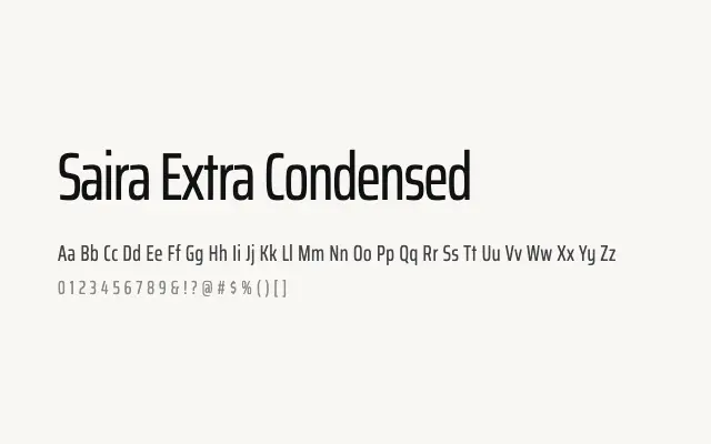 Saira Extra Condensed specimen from Google Fonts