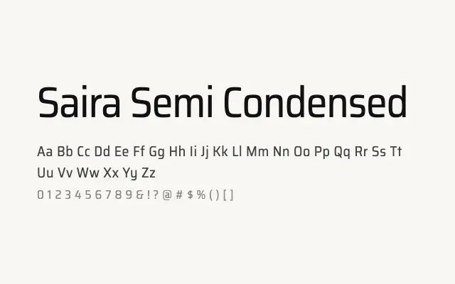 Saira Semi Condensed specimen from Google Fonts