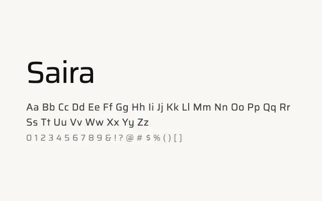 Saira specimen from Google Fonts