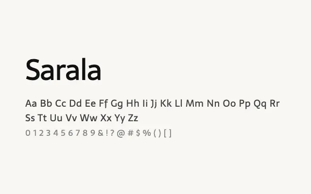 Sarala specimen from Google Fonts