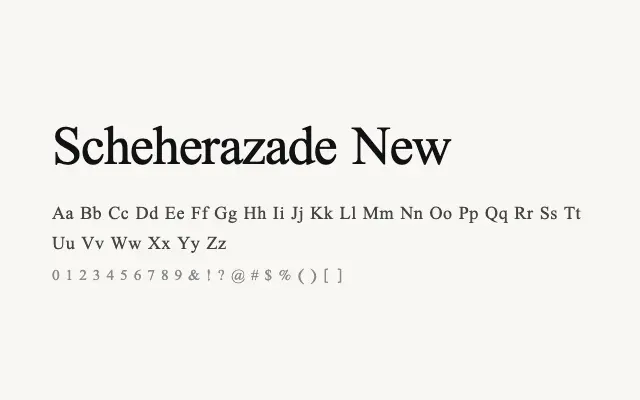 Scheherazade New specimen from Google Fonts