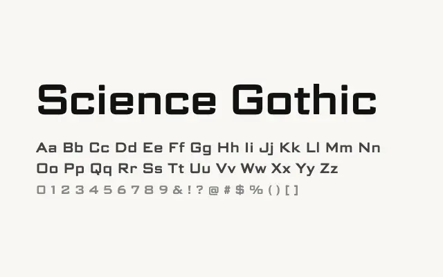 Science Gothic specimen from Google Fonts