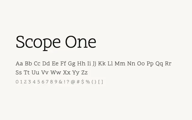 Scope One specimen from Google Fonts