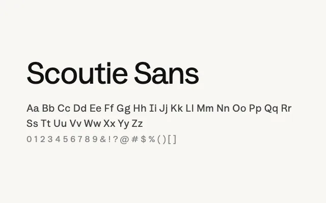 Scoutie Sans specimen from Google Fonts