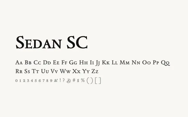 Sedan SC specimen from Google Fonts