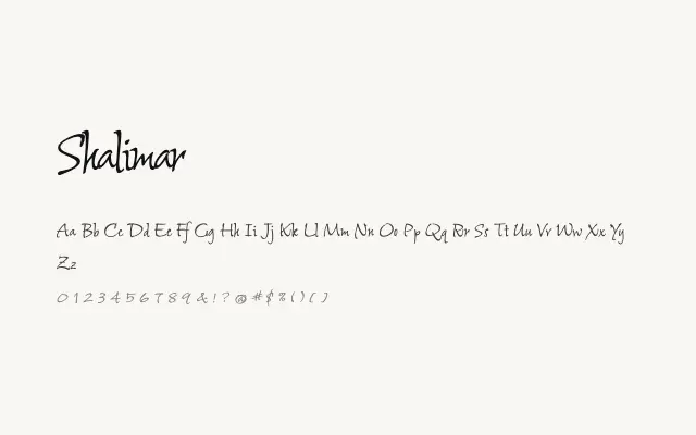 Shalimar specimen from Google Fonts