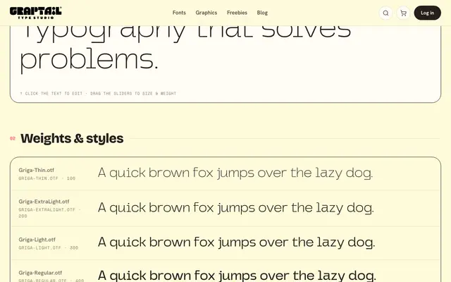 Griga - Family Font specimen from Graptail Type Supply Company