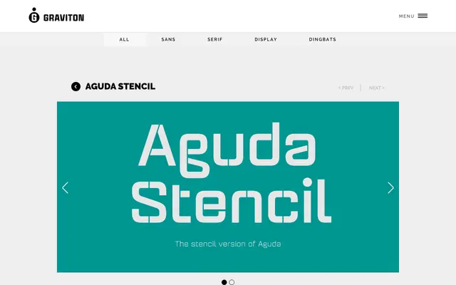 Aguda Stencil specimen from Graviton Font Foundry