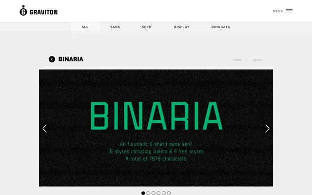Binaria specimen from Graviton Font Foundry