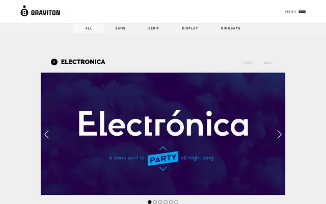 Electrónica specimen from Graviton Font Foundry