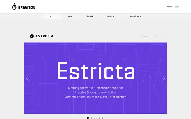 Estricta specimen from Graviton Font Foundry