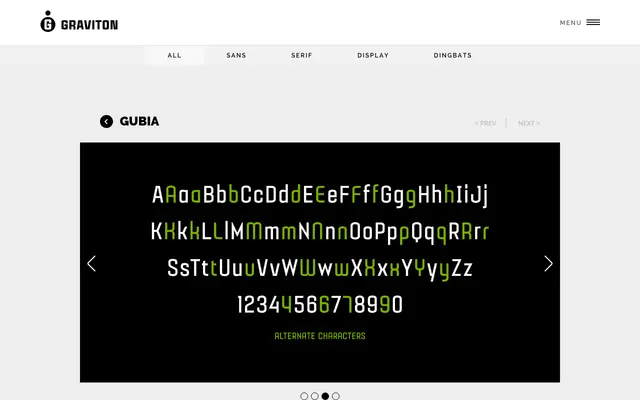 Gubia specimen from Graviton Font Foundry