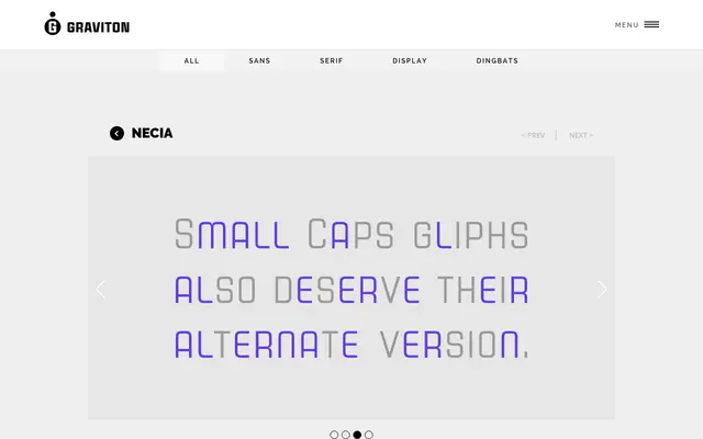 Necia specimen from Graviton Font Foundry