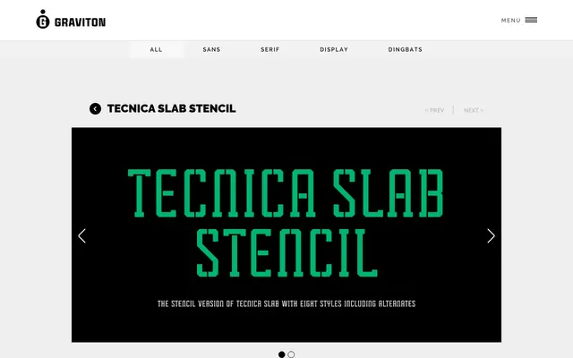 Técnica Slab Stencil specimen from Graviton Font Foundry