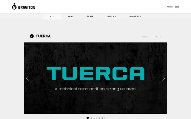 Tuerca specimen from Graviton Font Foundry