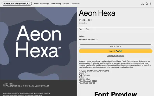 Aeon Hexa specimen from Hanken Design Co.