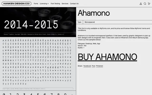 Ahamono specimen from Hanken Design Co.