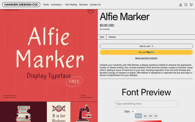 Alfie Marker specimen from Hanken Design Co.