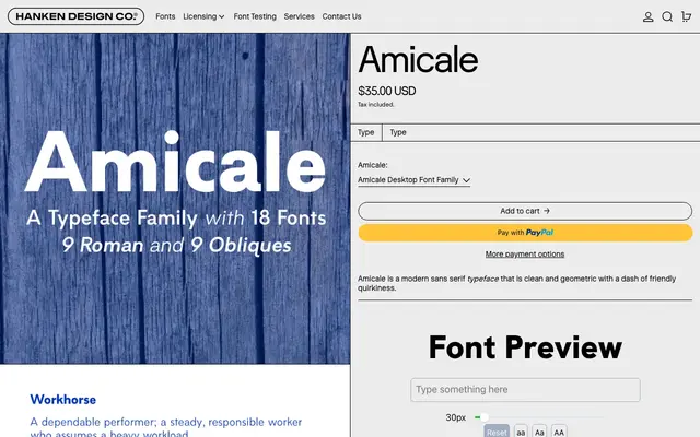 Amicale specimen from Hanken Design Co.