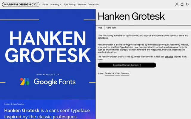 Hanken Grotesk specimen from Hanken Design Co.