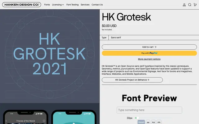 HK Grotesk specimen from Hanken Design Co.