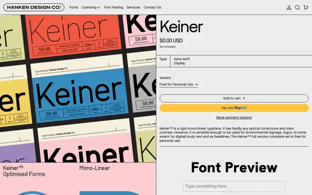 Keiner specimen from Hanken Design Co.