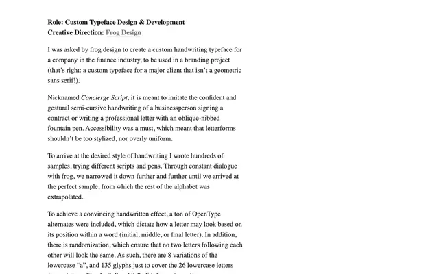 Concierge Script specimen from Herzberg Design