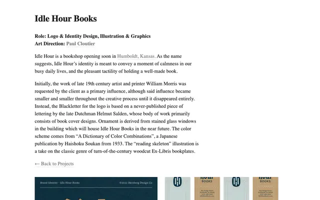 Idle Hour Books specimen from Herzberg Design