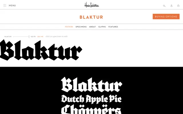 Blaktur specimen from House Industries