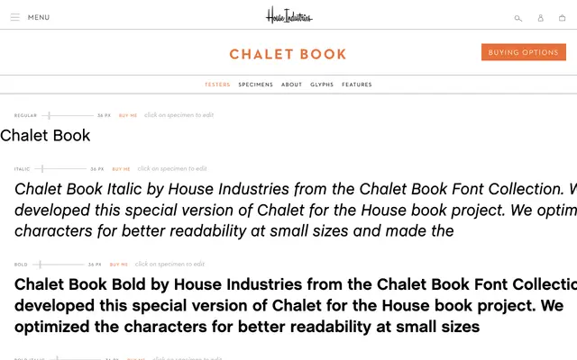 Chalet Book specimen from House Industries
