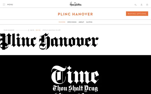 Plinc Hanover specimen from House Industries