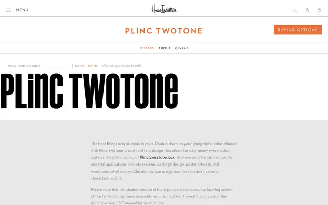 Plinc TwoTone specimen from House Industries