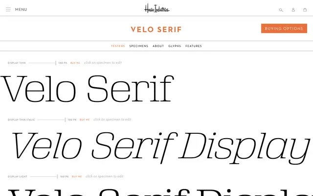 Velo Serif specimen from House Industries