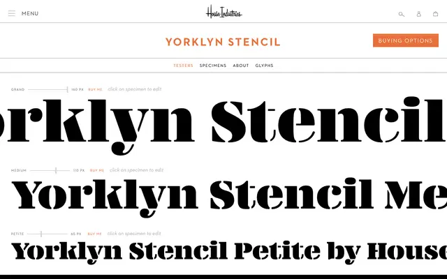 Yorklyn Stencil specimen from House Industries