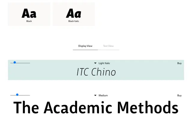 ITC Chino specimen from HvD Fonts