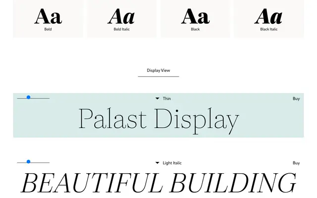 Palast Display specimen from HvD Fonts