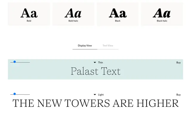 Palast Text specimen from HvD Fonts
