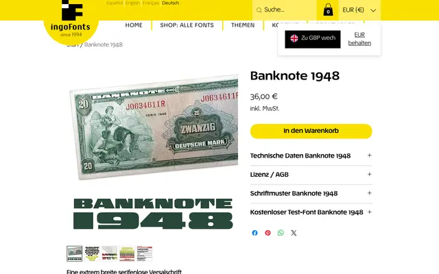 Banknote 1948 specimen from IngoFonts