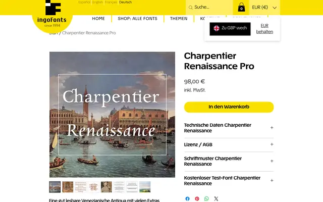 Charpentier Renaissance Pro specimen from IngoFonts