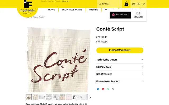 Conté Script Plus specimen from IngoFonts