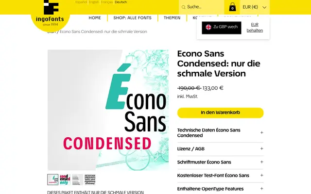 Écono Sans Condensed specimen from IngoFonts