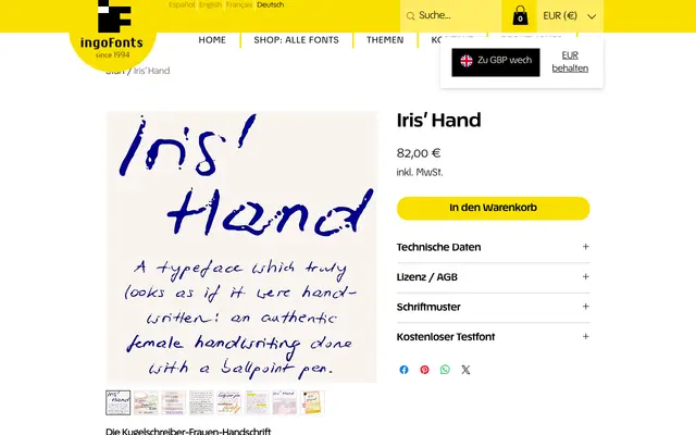 Iris' Hand specimen from IngoFonts
