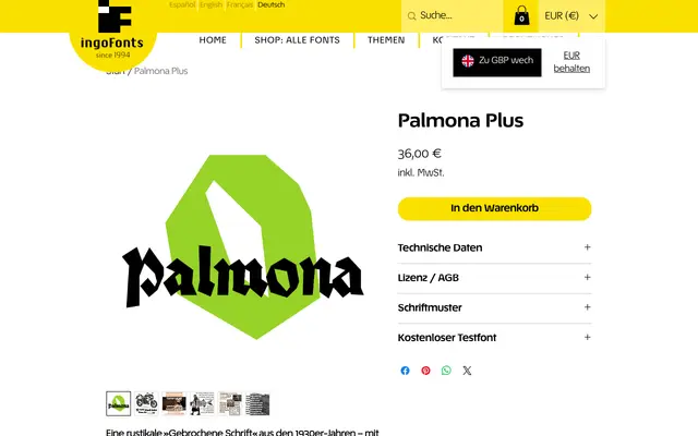Palmona Plus specimen from IngoFonts