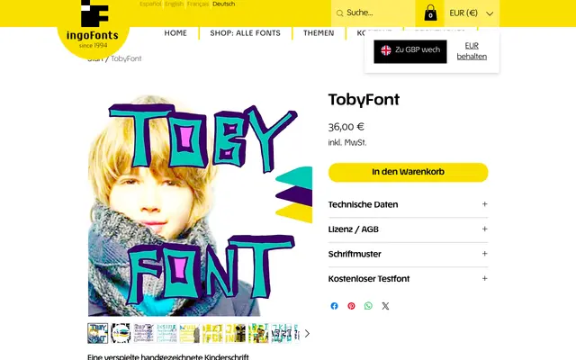 TobyFont specimen from IngoFonts