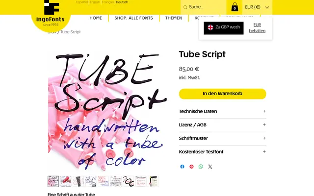 Tube Script specimen from IngoFonts
