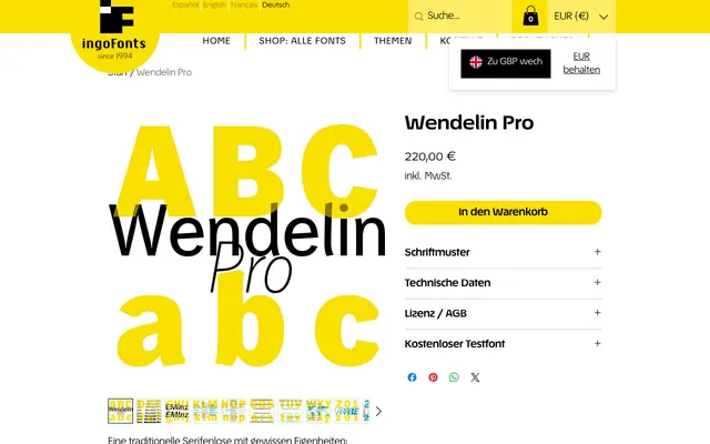 Wendelin Pro specimen from IngoFonts