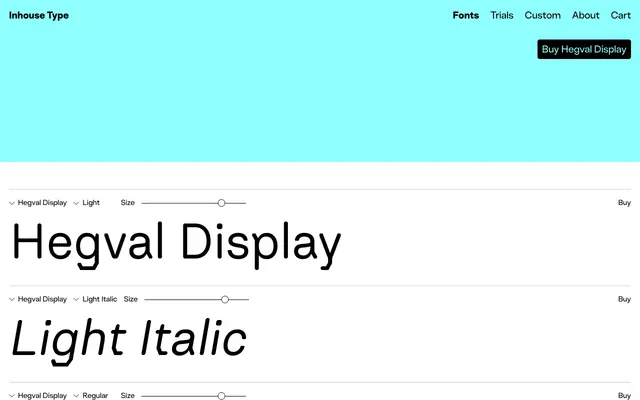 Hegval Display specimen from Inhouse Type