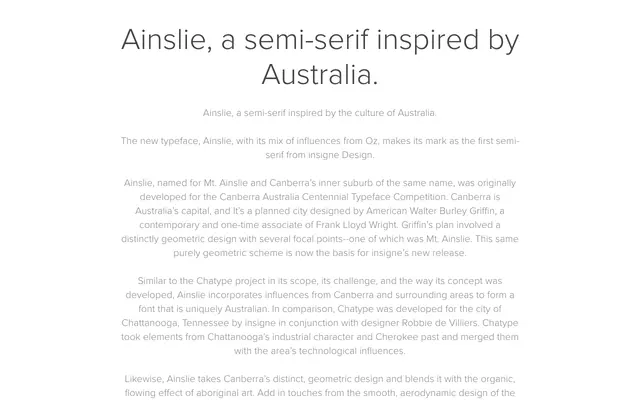 Ainslie specimen from Insignedesign